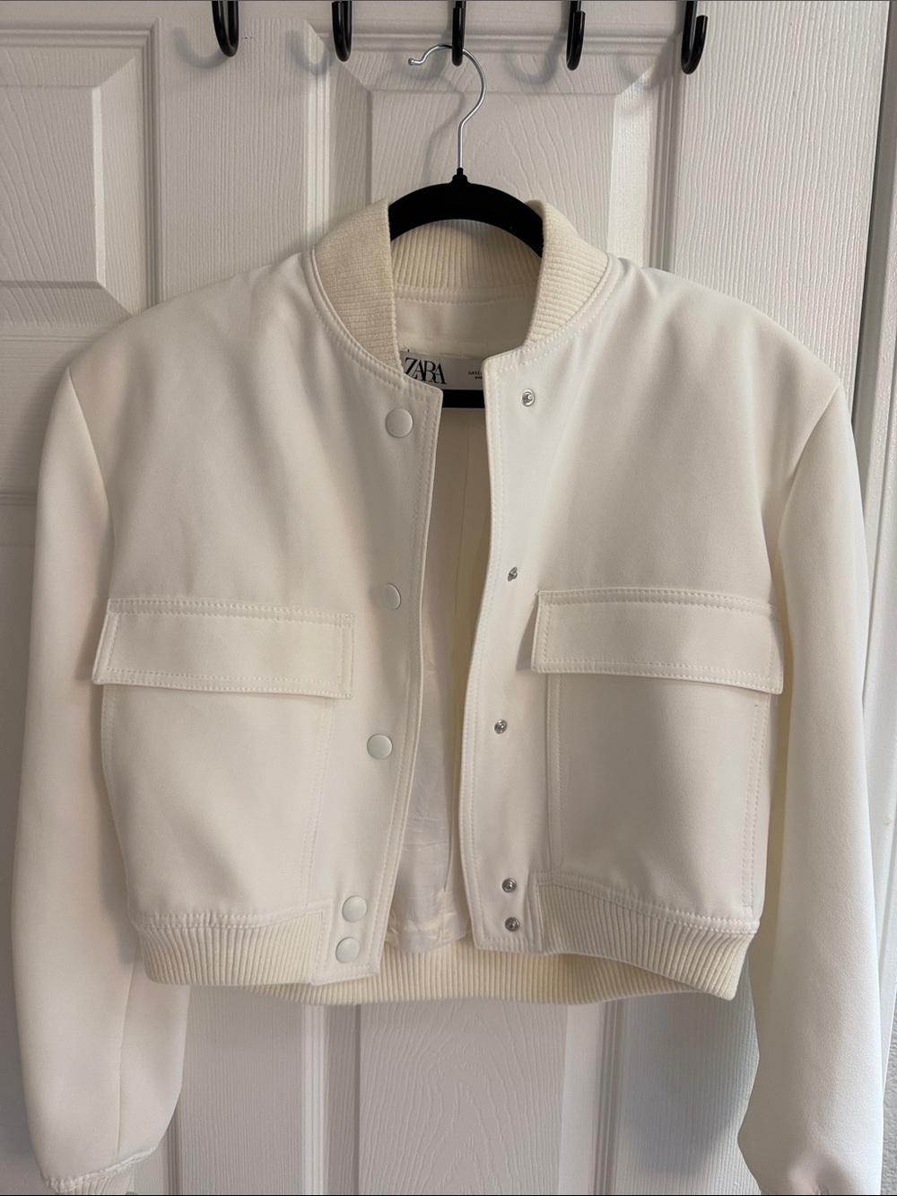 Zara Off-White Cropped Bomber Jacket
